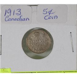 1913 CANADIAN SILVER 5 CENT COIN