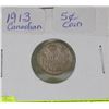 Image 1 : 1913 CANADIAN SILVER 5 CENT COIN
