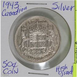 1943 CANADA SILVER 50 CENT COIN