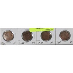 LOT OF FOUR CANADIAN 1 CENT COINS YEARS RANGING