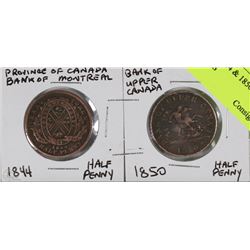 LOT OF TWO 1844 & 1850 QUEBEC HALF PENNIES