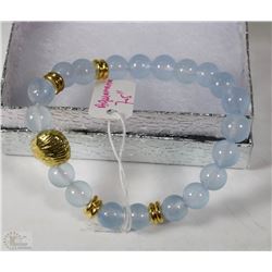 #19-AQUAMARINE BEAD BRACELET 7.5"