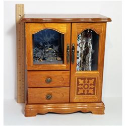 GLASS FRONTED JEWELLERY BOX & CONTENTS