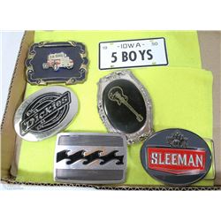 SET OF 5 BELT BUCKLES 3 LABELLED BILLABONG, MAENDE