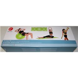 BALLY TOTAL FITNESS BALL, PUMP, MAT & STRETCH BAND