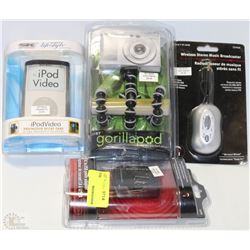 LOT WITH CAMERA TRIPOD, IPOD CASE, WIRELESS