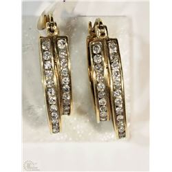 #3-10KT YELLOW GOLD DOUBLE HOOP DIAMOND EARRINGS