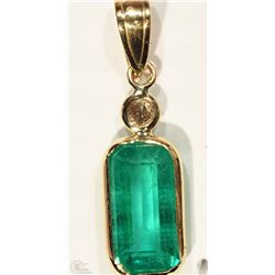 #8-14KT YELLOW GOLD EMERALD & DIAMOND PENDANT