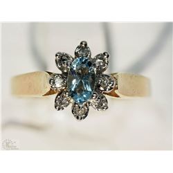 #12-10KT YELLOW GOLD AQUAMARINE & DIAMOND RING