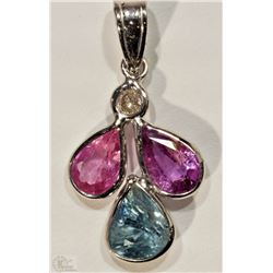 #15-14KT WHITE GOLD SAPPHIRE & DIAMOND PENDANT