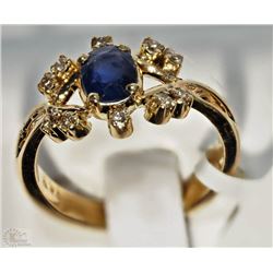 #23-14KT YELLOW GOLD BLUE SAPPHIRE& DIAMOND RING