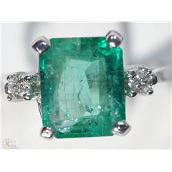 #26-14KT WHITE GOLD EMERALD & DIAMOND RING