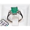 Image 2 : #26-14KT WHITE GOLD EMERALD & DIAMOND RING