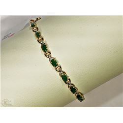 #44-10KT YELLOW & WHITE GOLD EMERALD BRACELET