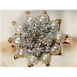 #46-10KT YELLOW &WHITE GOLD PEARL & DIAMOND RING