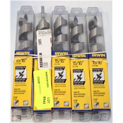 LOT OF 5 IRWIN 15/16 AUGER BITS