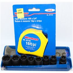 WESTWARD 9PC IMPACT SOCKET SET 3/8X16' TAPE