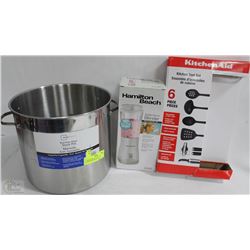 NEW STAINLESS STEEL STOCK POT,5PC KITCHEN AID SET