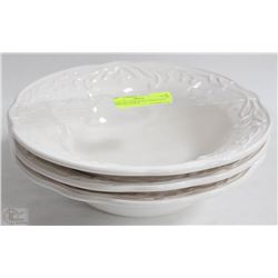 FLAT OF 3 NEW WHITE EMBOSSED SERVING BOWLS