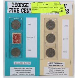 GEORGE V FIVE CENT COINS WITH STAMP