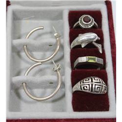 ESTATE LOT 4 STERLING LADIES RINGS AND 2  EARRINGS
