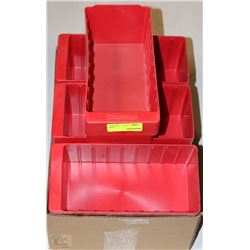 BOX OF 7 RED PLASTIC ORGANIZER TRAYS