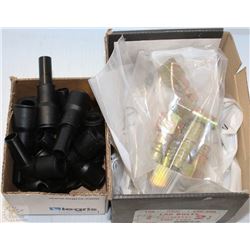BOX OF AIR FITTINGS WITH A BOX OF PLUG IN RUN TREE