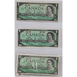 1867-1967 UNCIRCULATED $1 BILLS X3
