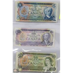 3 VIVID COLORS 1969-72 CANADA BANK NOTES