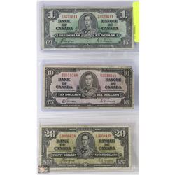 1937 BANKNOTE SET $20,10,1