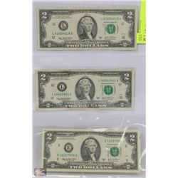 USA $2 BILL COLLECTION SET OF 3