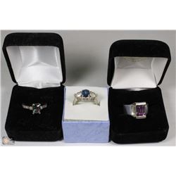 4)ESTATE LADIES 3 SILVER RINGS WITH STONES