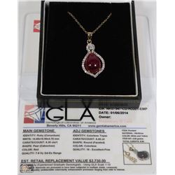 14K WHITE & YELLOW GOLD RUBY/TOPAZ PENDANT W/COA