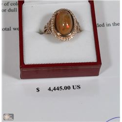 14KT ROSE GOLD OPAL & DIAMOND RING WITH COA