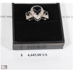 14KT WHITE GOLD CAST SAPPHIRE & DIAMOND RING W/COA