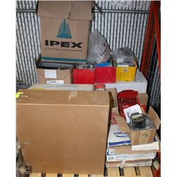 PALLET OF PLUMBING SUPPLIES INCL NEW SINKS, NEW