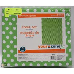DBL SIZE GREEN AND WHITE POLKA DOT MICROFIBRE