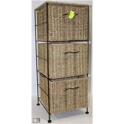 SMALL 3 DRAWER WICKER STORAGE DEVICE