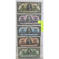 1937 CANADIAN BANK NOTE SET