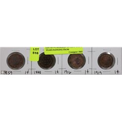 LOT OF 4 CANADIAN ONE CENT COINS YEARS RANGING