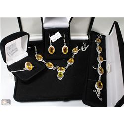 4PCS SET CITRINE NECKLACE,EARRINGS,RING,BRACELET