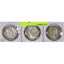 LOT OF 3 U.S SILVER 50 CENT COINS 1952, 1964, 1967