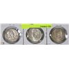 Image 1 : LOT OF 3 U.S SILVER 50 CENT COINS 1952, 1964, 1967
