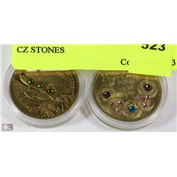 LOT OF 2 POLISH 2 ZLOTY COIN W/ CZ STONES