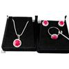 Image 1 : 3 PCS SET RED RUBY PENDANT, EARRINGS RING &CZ
