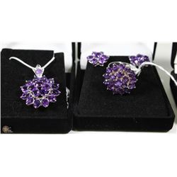 3PC SET PURPLE AMETHYST PENDANT,EARRINGS,RING&CZ