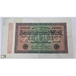 GERMAN 20,000 MARK BANK NOTE VF