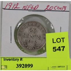 1912 NEWFOUNDLAND 20 CENT SILVER COIN