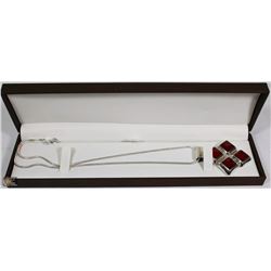 18" ROPE CHAIN WITH .925 SILVER PENDANT W/ RED