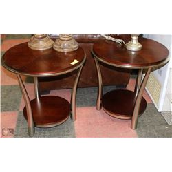 2 WOOD AND METAL  END TABLES